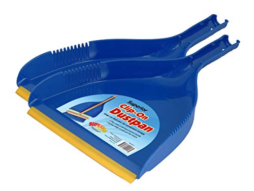 Superio Clip-On Dustpan - Heavy Duty Plastic, Easy Grip Clip-On Dust Pan With Rubber Edge, Detailed Sweeping Debris, Fits Standard Brooms Home & Commercial Dusting & Cleaning Tool, Blue, 2-Pack #TOP8