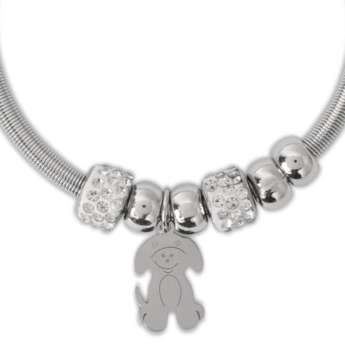Image of I Jewels Fashion Stylish Silver Plated Adjustable Charm Bracelet with Stone Beads for Women