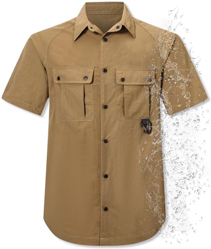 Cromoncent Men's Western Snap Short Sleeve Shirt Casual Two Pockets Quick Dry Waterproof Work Shirts
