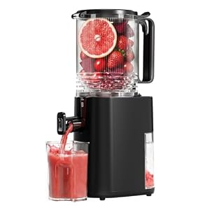 Cold Press Juicer, 5.5inch Wide Feed Chute Juicer Extractor Machine, Slow Masticating Juicer for Whole Vegetables & Fruits, Black