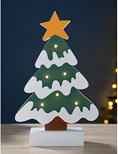 WeRChristmas Pre-Lit Colourful Tree Table Christmas Decoration, Wood, 26 cm - Multi-Colour