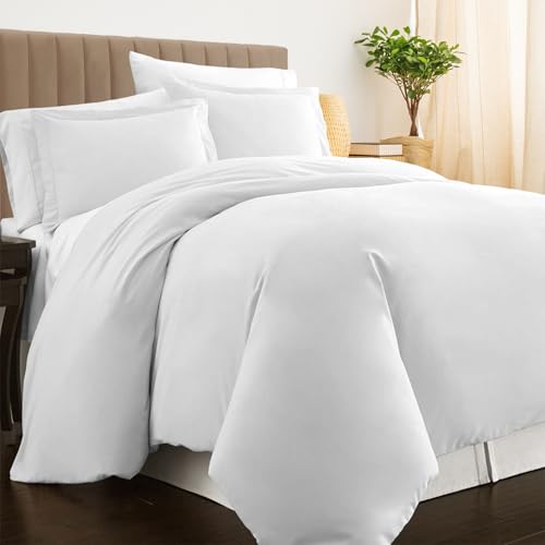 Pizuna Luxurious Cotton King Duvet Cover Set White, 800 Thread Count 100% Long Staple Cotton King Size Duvet Cover 230x220cm, Soft Sateen Quilt Cover with Button Closure (King Duvet Cover)