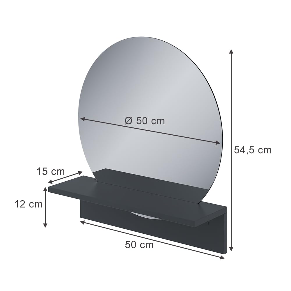 Vicco Miroir Mural Elyra, Noir, 50x54.5cm