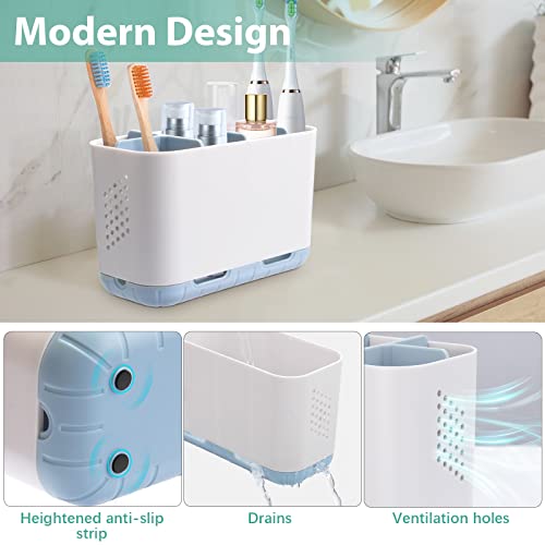 Boperzi Electric Toothbrush Holder For Bathroom Organizer Countertop, Detachable Anti-Slip Blue Toothpaste Storage Caddy 6 Slots White With Drainage Holes For Makeup Brush Razor Stand #TOP1