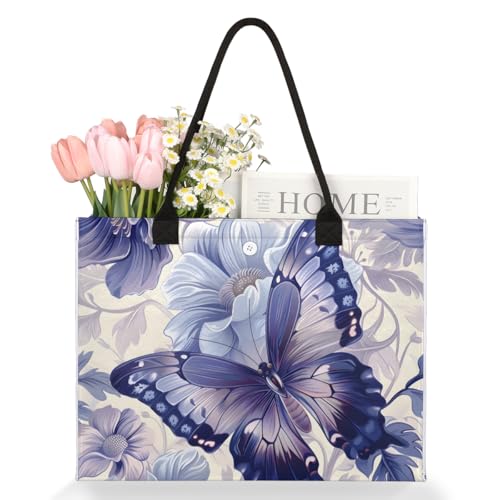 Purple Butterfly Abstract Flower Tote Bag for Women Large Beach Bag Reusable Tote Bags for Work Travel Beach Shopping3