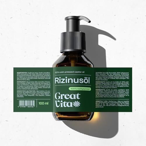 VitaFeel Rizinusöl 100 ml - 100% reines kaltgepresstes Öl, nativ Ph. Eur., Wimpern Serum, Haaröl, natürliche Haarpflege