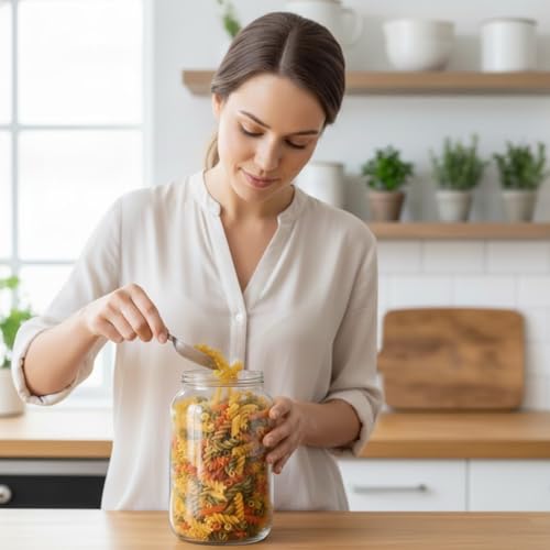 Image of Glassbunny Steel Lid Glass Jar 2000ML Round Jar for Kitchen Transparent Container for Flour, Cereal, Masala, Dry Fruits, Pickles See Through Cap 2KG Pack of 1