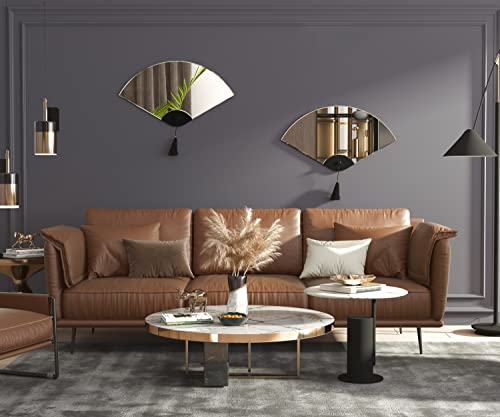 Shyfoy Large Wall Mirror For Living Room Decor Fan-Shaped Decorative Wall Mirrors Irregular For Porch,Dining Room Wall Decor Accent Mirror,Black Frame With Removable Pendant 32" X 18" #TOP5