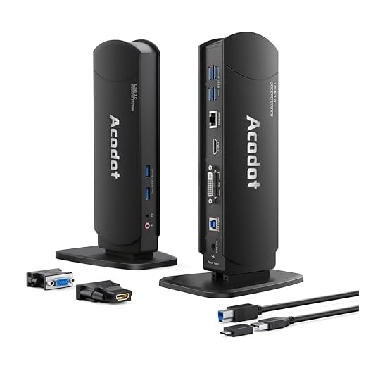 Acodot USB 3.0 Universal Docking Station, 13 in 1 Laptop Docking Station Dual Monitor for Windows and Mac, USB C Docking Station with HDMI, VGA, DVI, 6X USB 3.0, Gigabit Ethernet, Audio
