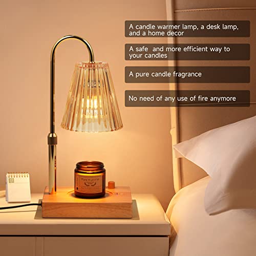 Kolable Candle Warmer Lamp For Jar Candles, Electric Candle Wax Warmer With Timer, Hight/Heat Adjustable,Dimmer,Vintage Crystal Wax Melt For Small Large Size Jar Candles Wooden Base #TOP4