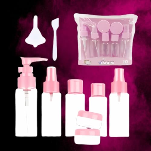 Kit Viagem Frascos 10 Peças Rosa Pote Necessaire Porta Shampoo Condicionador Creme Hidratante Perfum