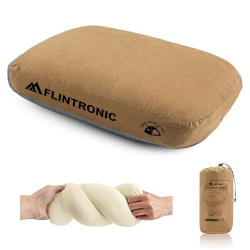 flintronic Almohada De Espuma Viscoelástica para Camping, Almohadas De Espuma Viscoelástica de Rebote Lento, Almohada de Viaje Portátiles, para Camping, Coche, Playa, Oficina (Marrón)