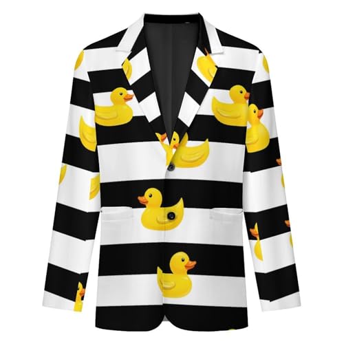 Yellow Rubber Ducks Stripes Men's Slim Suit Long-Sleeve Prom Tuxedo Classic Two Button Business Jacket4