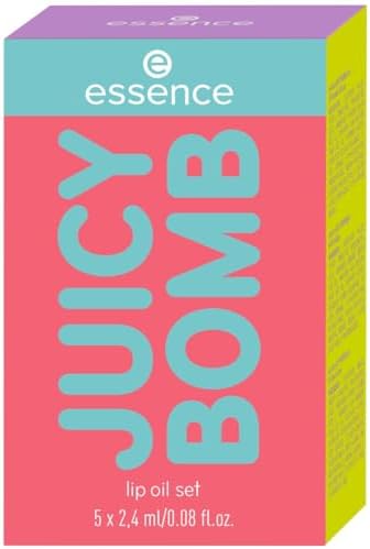 essence | Juicy Bomb Lip Oil Set | 5 Nourishing, High-Shine Lip Oils | Coconut, Strawberry, Tangerine, Mint & Cherry | Vegan & Cruelty Free | Gluten Free, Paraben Free
