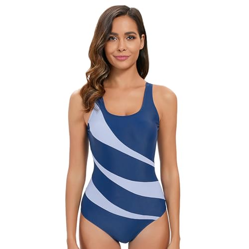 UCROSSMK Traje de baño Mujer Espalda Abierta para Mujeres, Clásico Ajuste con Tazas Espuma Fija Y Control Barriga, Abierta-Azul-l