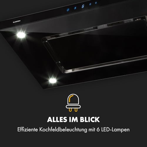 Klarstein Valeria Inselabzugshaube - Dunstabzugshaube, Inselhaube, 230W, max.650 m³/h, 3 Leistungsstufen, LED-Beleuchtung, Touch-Panel, Glas, Edelstahl, sparsam, PureAmbience Concept, silber