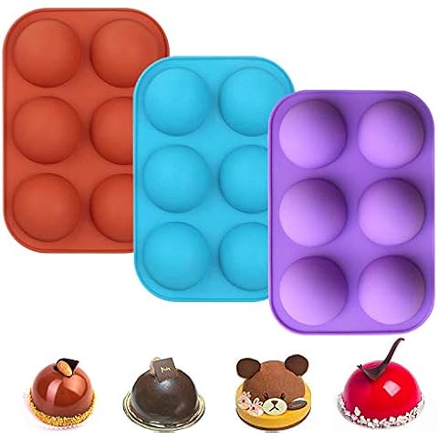 Hot Cocoa Bomb Mold Hot Chocolate Bomb Mold Small Half Dome Semi Sphere Silicone Mold Cocoa Bombs 6 Holes Candy Mold Round Hot Chocolate Bomb Chocolate Mold Ball for Hot Chocolate 3 pcs Cover