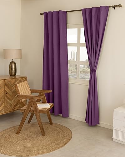 Image of THE LINEN COMPANY Extra Long Solid Curtains 10 Feet, Cotton Duck Canvas Drapes, 10ft Set of 2, Plum