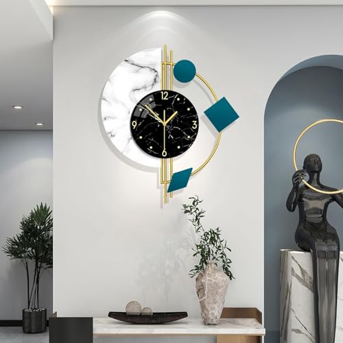 Image of RECTITUDE Large Silent Wall Clocks, Modern, Battery Operated, Non-Ticking for Bedroom Office Kitchen Home Metal Glass Decoration, Quartz Wall Watch for Indoor House, Living Room Decor (1) Clock BF337
