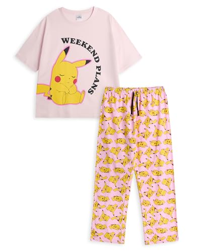 Pokémon Ensemble Pyjama Rose à Manches Courtes et Jambes Longues Pikachu pour Femme | Plans du Week-End Vêtements de détente Graphiques | Pyjamas de Dessin...
