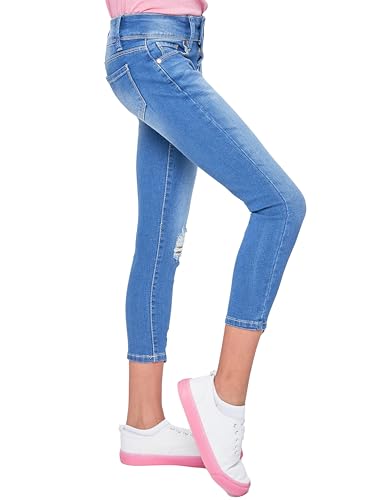 YMI Girls Essential 2-Button Anklet Jeans W/Distressed Hem2