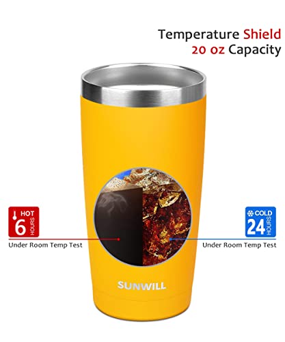 Sunwill 20Oz Tumbler With Lid, Stainless Steel Vacuum Insulated Double Wall Travel Tumbler, Durable Insulated Coffee Mug, Powder Coated Yellow, Thermal Cup With Splash Proof Sliding Lid #TOP2