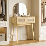 HOMCOM Tocador con Espejo Arqueado, Mesa de Maquillaje con 2 Cajones con Frontal...