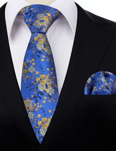 Image of Alizeal Mens 3.15inches Delicate Floral Tie with Small Flower Printed Handkerchief Set