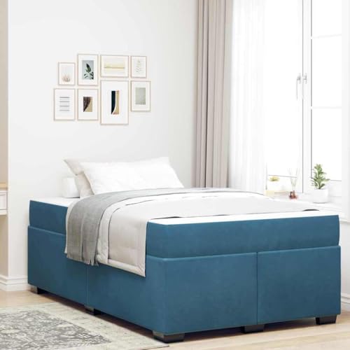 Genérico Estructura de Cama con colchón Azul Oscuro 120 x 200 cm Tela,Mobiliario,Camas y Accesorios,Camas y somieres,Azul,3399288