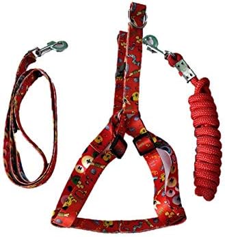 PET CLUB51 Combo Dog Print Harness WO PAD with Rope -XS-RED-Puppy Dogs