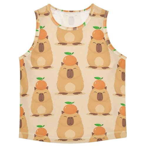 J JOYSAY Cute Capybara Orange Boys Tank Top Sleeveless Muscle Shirts Quick Dry Kids T-Shirts 3-15T