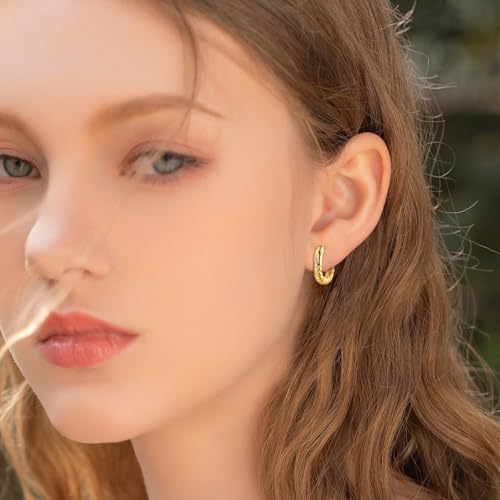 U Shaped Hoop Earrings for Women - Sterling Silver Gold Chunky Earrings Hypoallergenic Classic Hoop Earrings for Sensitive Ear for Women3