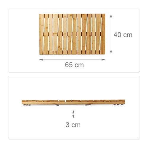 Relaxdays Bamboo Bath Mat, for the Bathroom, Stopper, Hygienic, Moisture-Resistant, 40x65 cm, Natural