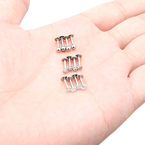 Dyknasz Tragus Earrings 16G Surgical Steel Cartilage Studs Piercing Clear Diamond Cz Conch Helix Ring Barbell Jewelry For Women Men 6Mm 12 Pieces Silver-Tone 3Mm Ball Top Flat Back #TOP3