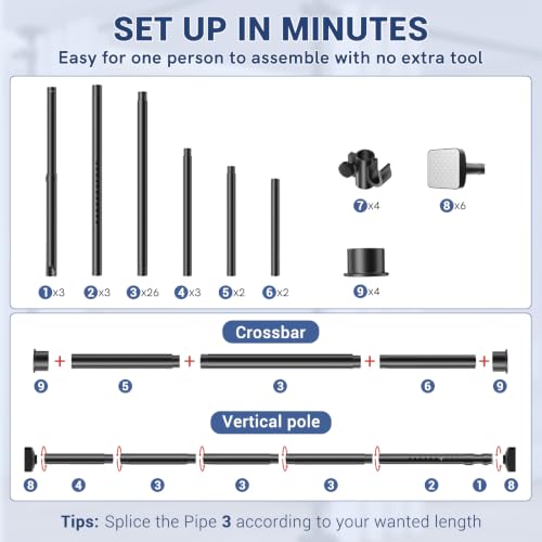 Image of Room Divider for Room Separation,Tension Curtain Rod No Drilling,4-10ft(H) 28-140inch(W) Wall Divider, Heavy Duty Room Partition Separator, Adjustable Folding Privacy Screens,Black