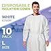 AMZ Medical Supply Disposable Isolation Gown, Large. Pack of 10 White Microporous 50 GSM PPE Gowns Disposable. Personal Protective Gown with Elastic Wrists, Thumb Loops, Waist Neck Ties, No Pockets