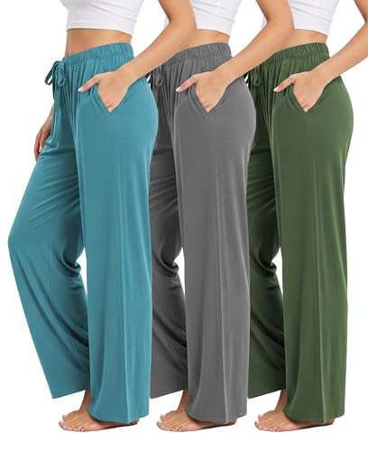 Sexy Basics 3 Pack Buttery Soft Pajama Pants for Women | Comfy Casual Lounge Pajama Bottoms | Drawstring & Pockets Pj