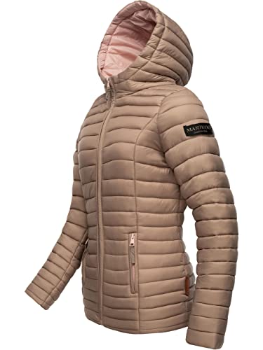 MARIKOO Damen leichte Übergangsjacke Steppjacke mit Kapuze Asraa Taupe Gr. XXL