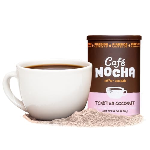 Fireside Coffee Toasted Coconut Cafe Mocha - Instant Coffee Chocolate Blend - Premium Caffeinated Drink Mix for Hot, Iced, Milkshake, and Mocha Frappe Mix, Only Add Water and Enjoy, 8 Ounces
