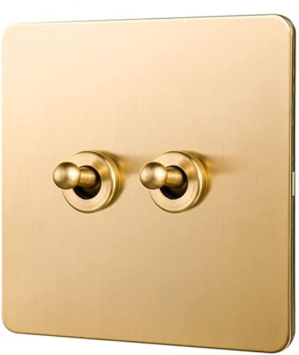 Interruptor de palanca de pared, Interruptor de pared de latón de lujo con luz de control Interruptor de palanca oculto for el hogar Un interruptor abierto Dual86 tipo intermedio(2 Gang)