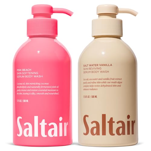Saltair Body Wash Variety Pack Vanilla Coconut: Salt Water Vanilla & Pink Beach Moisturizing Body Wash Scented Shower Gel for Women and Men 2x 17oz Paraben & Cruelty-Free