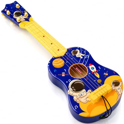 Image of MiniExplorer Ukulele Guitar Toy for Kids, 57 cm 4 String Musical Instrument Toy for Toddlers & Boys Girls Age 3+, Early Educational Pretend Play Guitar - Space