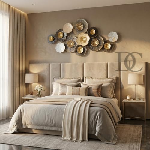 Image of THE DECOR COMPANY Large 3D Metal Wall Art for Living Room, Luxury Floral Wall Decor for Sofa Back Wall, Modern Gold Black Wall Hanging Showpiece for Hall, Drawing Room, Bedroom and Dining Area