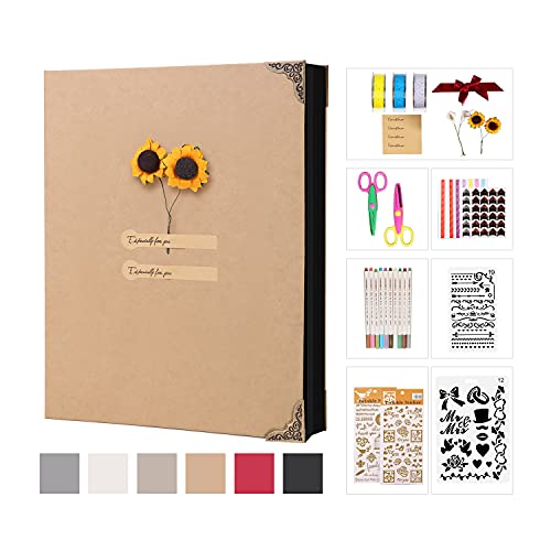 DIY Photo Album Scrapbook 8.5x11 Inch Hardcover 3 Ring Black Scrapbook Paper 60 Pages Many Scrapbooking Supplies Scrapbooking Kit for Lovers, Friends ,Baby,Anniversary(Brown)
