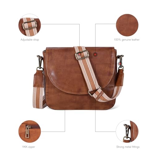 Image of Genuine Leather Shoulder Crossbody Purse For Women with Adjustable Strap, Mobile Pocket & Outside & Inside Zipper
