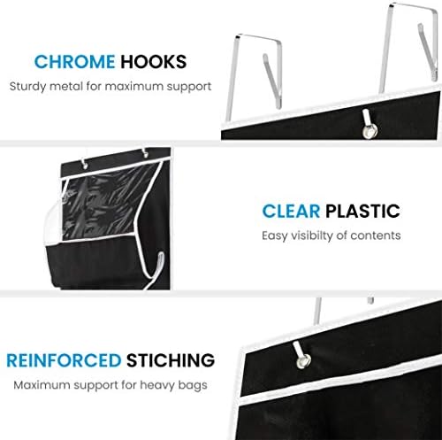 ZOBER Premium Handbag Storage Organiser - 6 Easy Access Deep Pockets - Over The Door Hanging Wardrobe Storage with Durable Metal Hooks - Purse & Handbag Organiser Ideal for Umbrella/Accessories Etc