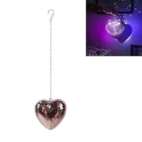Bola espejada en forma de corazón, adorno decorativo reflectante para fiestas, KTV y bares (oro rosa) miniatura 5