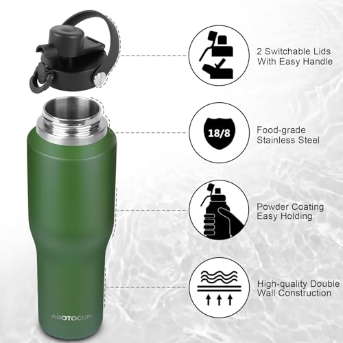 Image of Insulated Water Bottle 40oz with Straw /Spout Lids, Stainless Steel Water Bottles Keep Cold 24h&Hot 12h, Metal Water Bottle with Straw that Fits in Cup Holder, Water Bottle Leak-proof,BPA Free