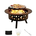 DOINUO Outdoor Wood Burning Fire Pit with Grill Grate, 35 Inch Large Metal Round Fire Pit for Patio, Backyard, Picnic Camping, Bonfire (Black)