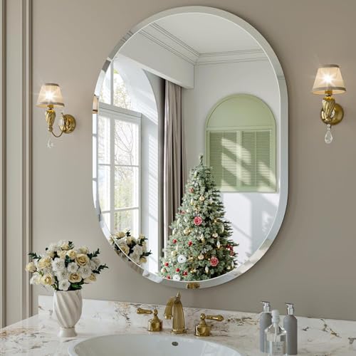 Image of Creative Arts n Frames 18x24 inch 5mm Thick Beveled Smooth Edges Frameless Wall Mount HD Mirror Home Office Hotel Decor for Living Restroom Bedroom Bathroom (Capsule Shape 18x24 HD Mirror)